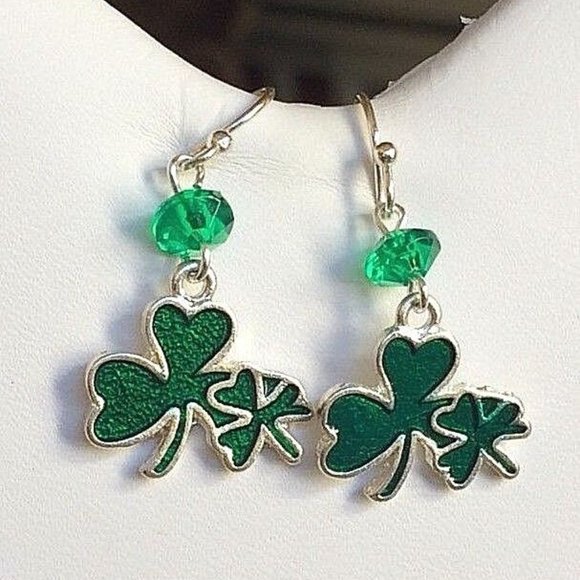 Irish Shamrock Hypoallergenic Earrings Celtic St Patricks Green Silver Plated - Picture 3 of 12